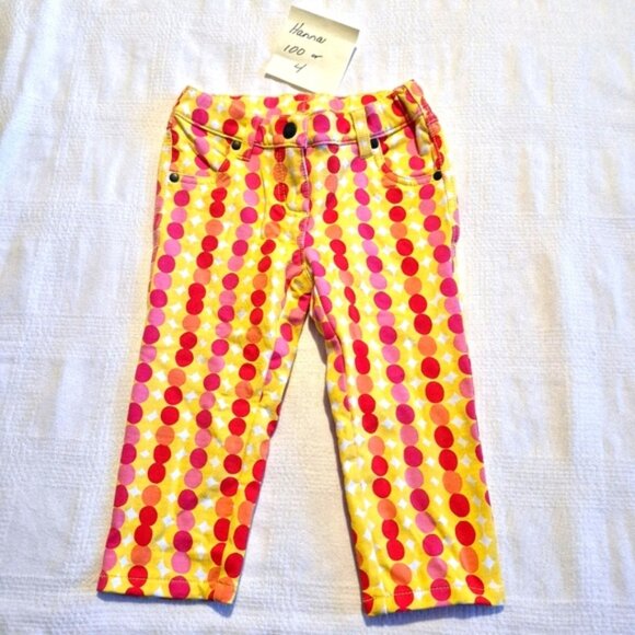 Hanna Andersson girls size 100 or 4 yellow with red & pink dot cropped pants EUC - Picture 1 of 3